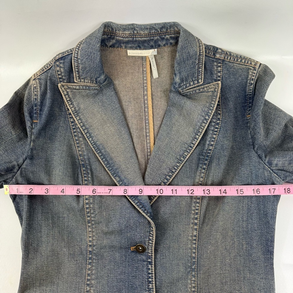 Vintage denim tailored blazer w stretch y2k Nordstrom classiques entier M Petite - Picture 16 of 17